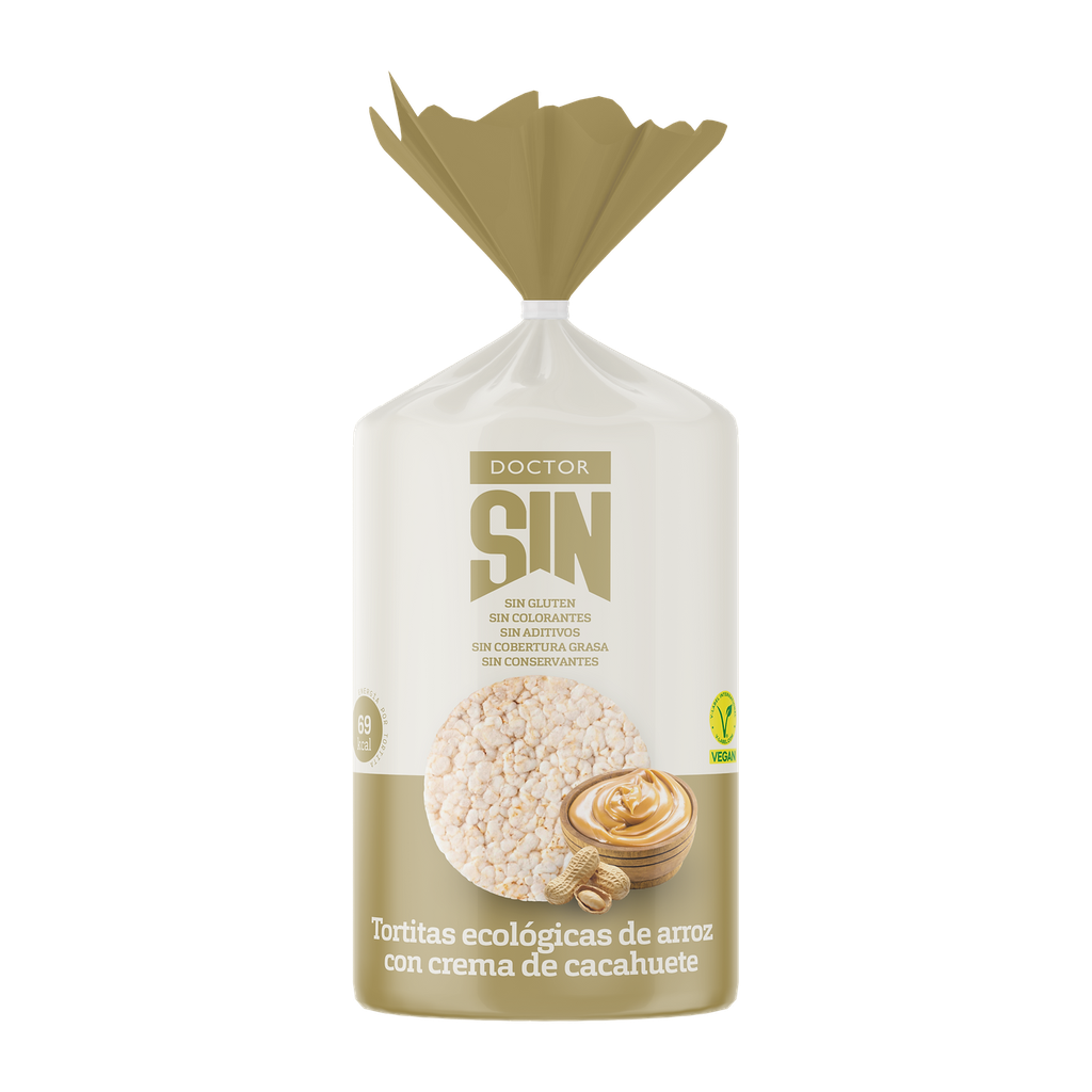 Tortitas ecológicas de arroz con crema de cacahuete sin gluten